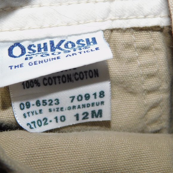 Oshkosh B'gosh Boys 12M Khaki Tan Overalls Green Rollup Cuffs Adjustable - Picture 3 of 10